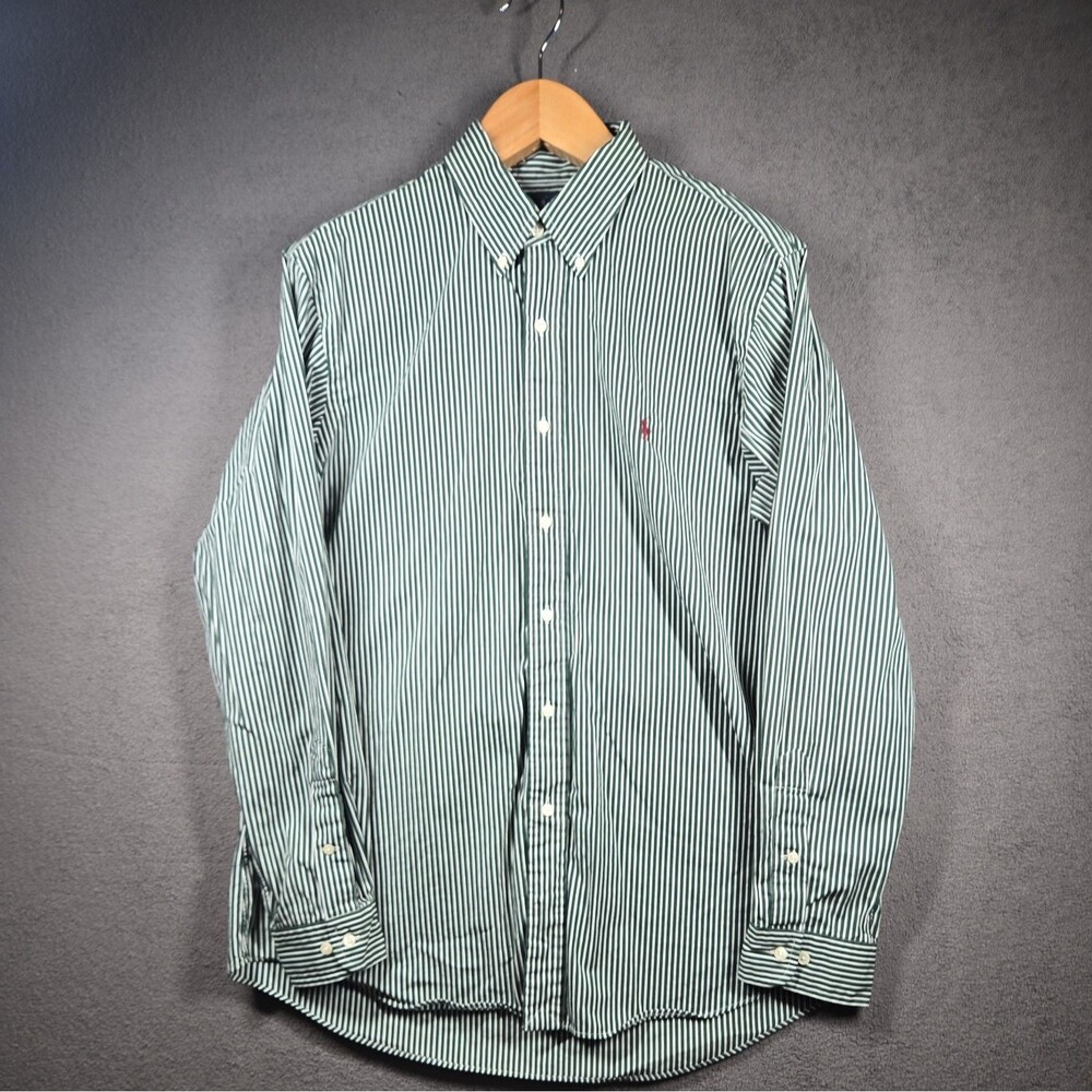 Polo Ralph Lauren Men's Shirt L 17 Striped White Green Classic Fit Red Pony - Picture 3 of 11
